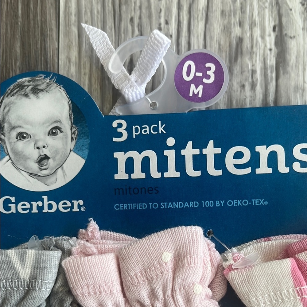 Gerber Baby Mittens - Gray, Pink, and White - Picture 2 of 4